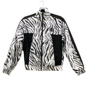 Puma Windbreaker Jacket Womens XS Bomber Mock Neck Zebra Print White Black Track